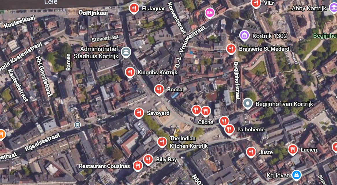 the quarter around the old market with restaurants highlighted